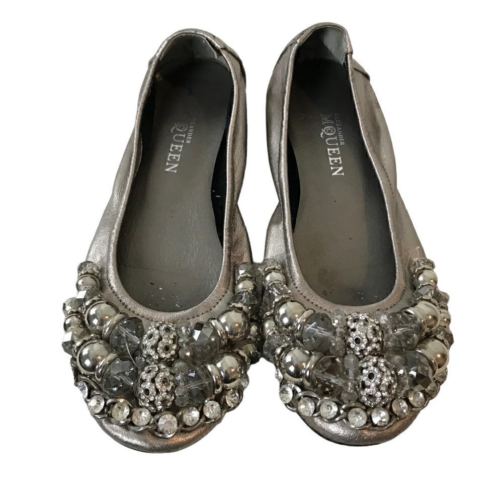 Alexander McQueen Silver Embellished Ballet Flats Size 36 (6)